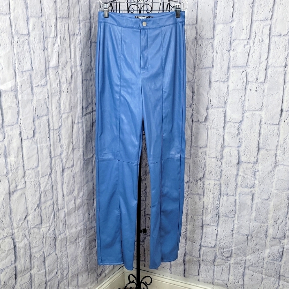 Missguided Blue Faux Leather Trousers Size 6